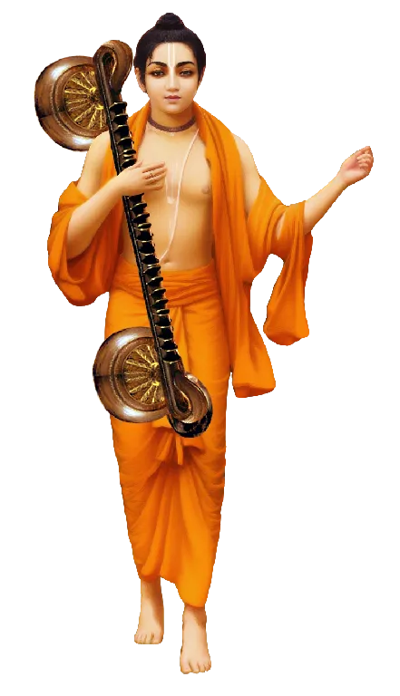 Narada Muni with his vina, surrounded by a constellation of points joined by lines